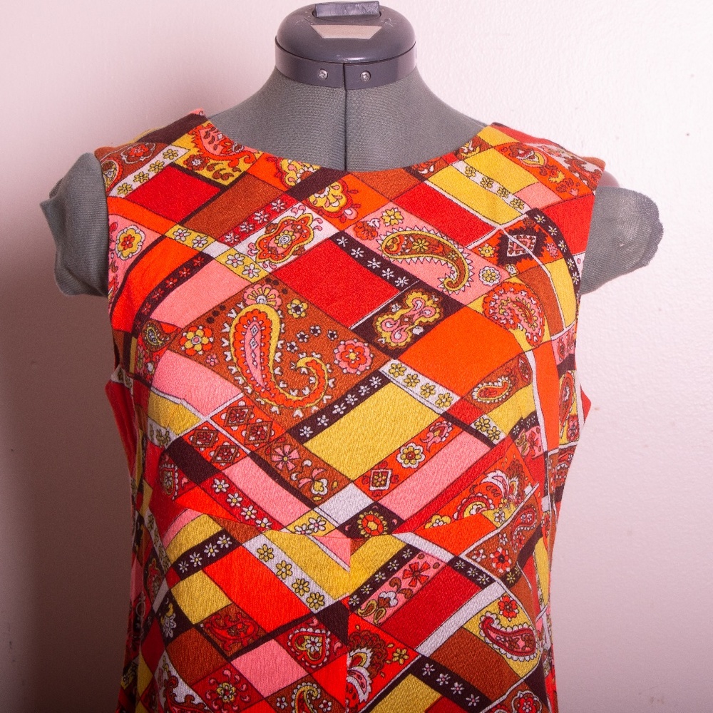 vintage 70's orange paisley long dress